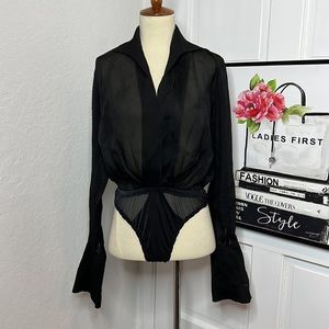 Vintage Donna Karan Black Silk Bodysuit Size 4US